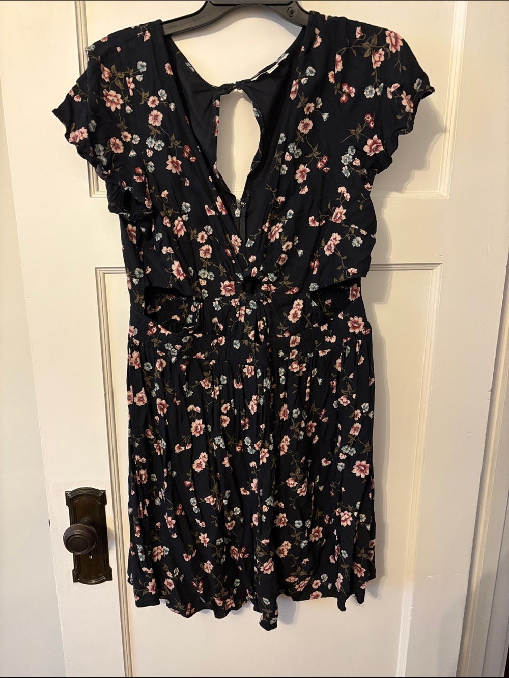 AE Women’s Black Floral Cutout Dress - Pink Flower Print
